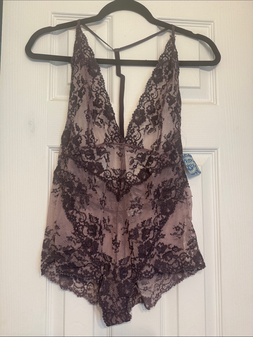 Free People Lace Plunge Teddy - Eggplant size Small